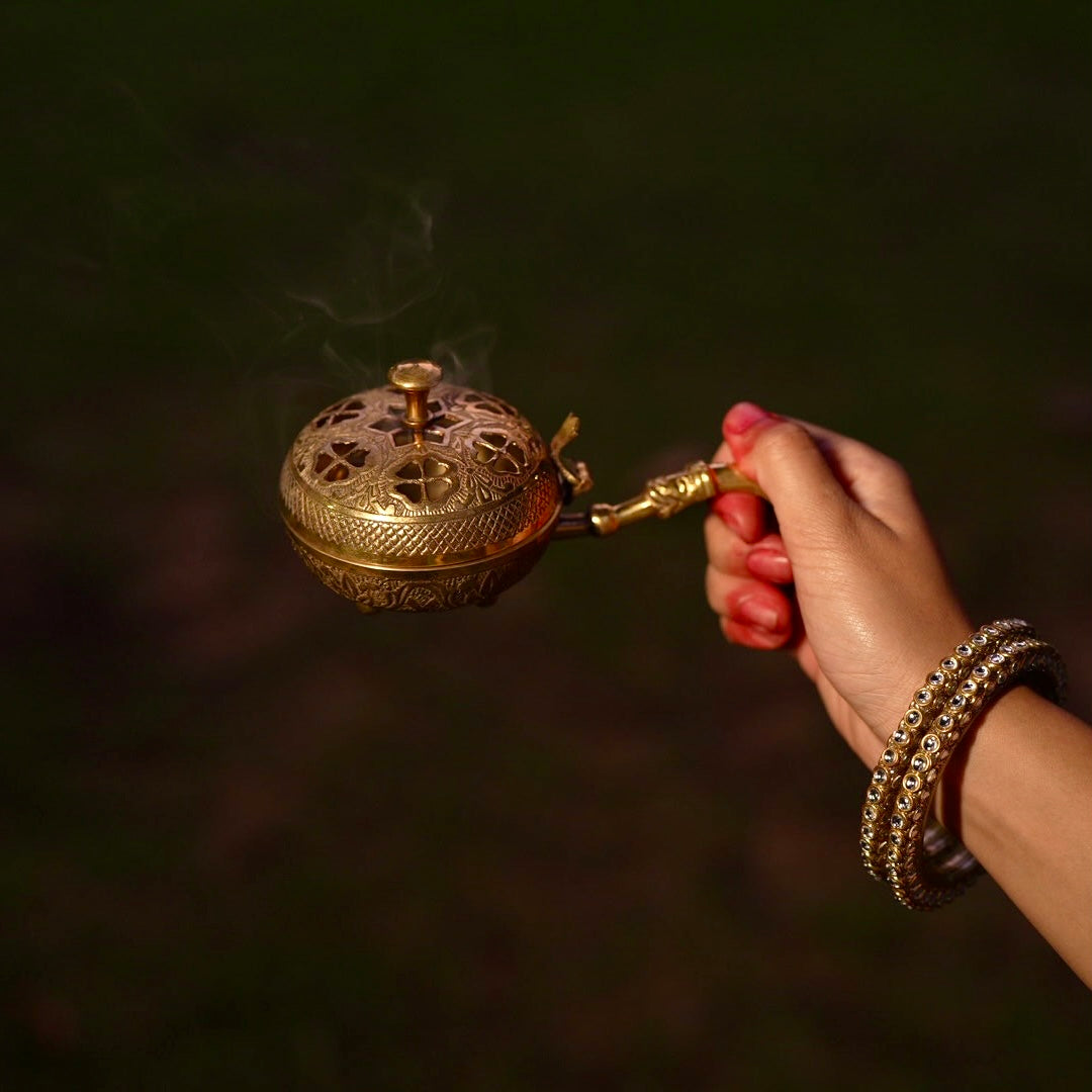 Ornate Brass Handheld Dhoop Burner