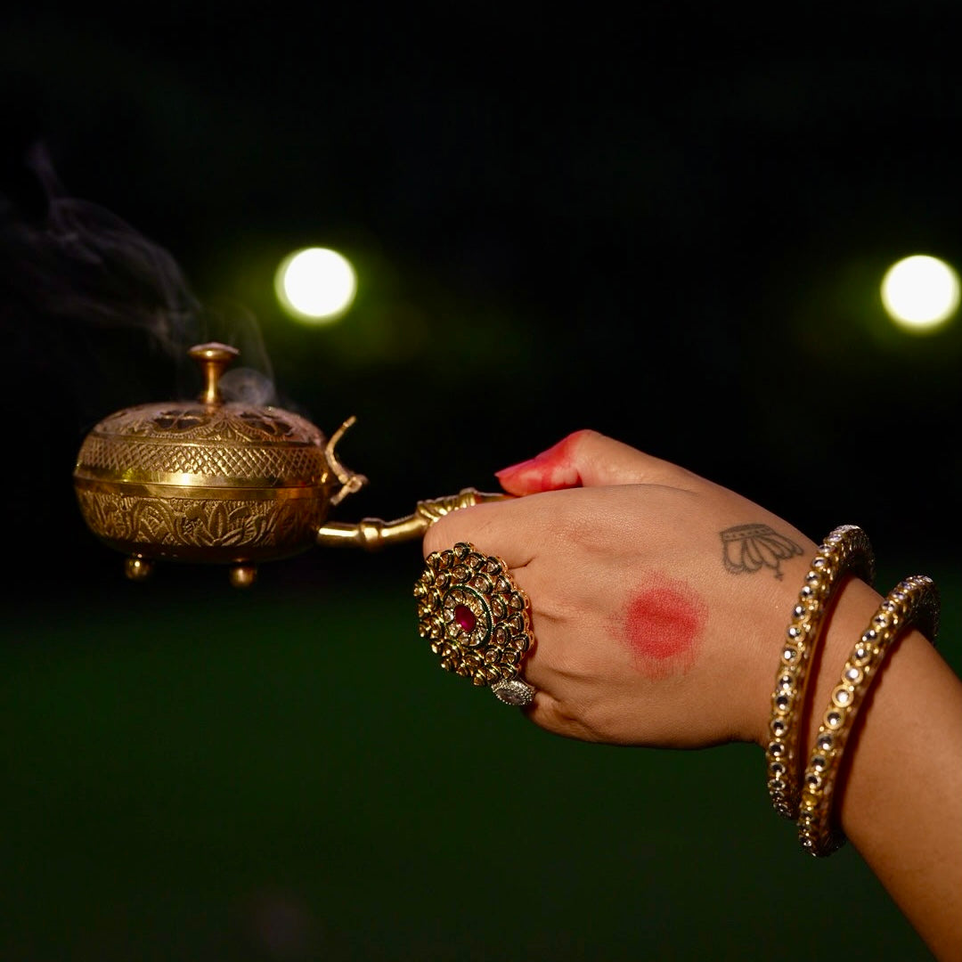 Ornate Brass Handheld Dhoop Burner